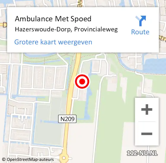 Locatie op kaart van de 112 melding: Ambulance Met Spoed Naar Hazerswoude-Dorp, Provincialeweg op 27 maart 2022 23:32