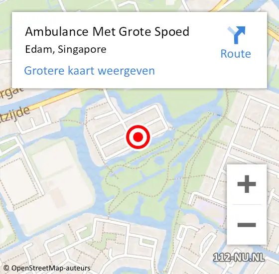 Locatie op kaart van de 112 melding: Ambulance Met Grote Spoed Naar Edam, Singapore op 27 maart 2022 23:33