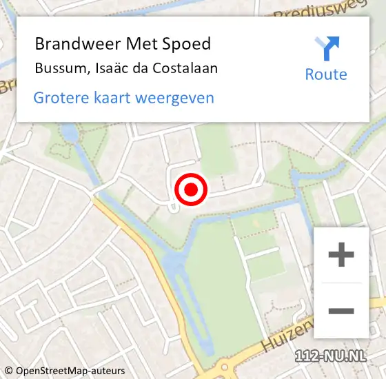 Locatie op kaart van de 112 melding: Brandweer Met Spoed Naar Bussum, Isaäc da Costalaan op 27 maart 2022 23:42