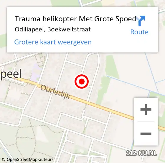 Locatie op kaart van de 112 melding: Trauma helikopter Met Grote Spoed Naar Odiliapeel, Boekweitstraat op 28 maart 2022 00:05