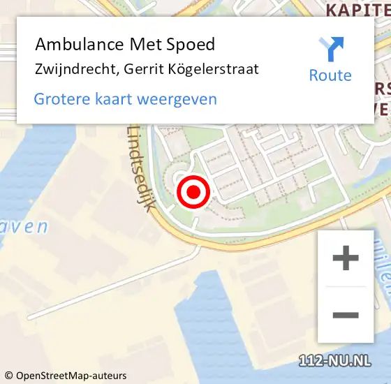 Locatie op kaart van de 112 melding: Ambulance Met Spoed Naar Zwijndrecht, Gerrit Kögelerstraat op 28 maart 2022 00:24