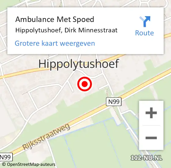 Locatie op kaart van de 112 melding: Ambulance Met Spoed Naar Hippolytushoef, Dirk Minnesstraat op 28 maart 2022 01:38