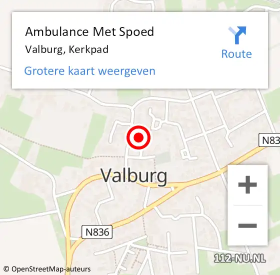 Locatie op kaart van de 112 melding: Ambulance Met Spoed Naar Valburg, Kerkpad op 28 maart 2022 02:28