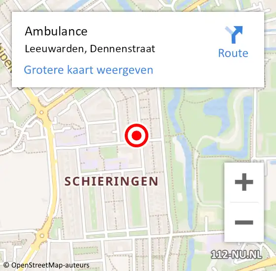 Locatie op kaart van de 112 melding: Ambulance Leeuwarden, Dennenstraat op 28 maart 2022 02:44