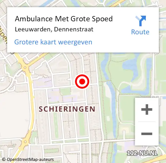 Locatie op kaart van de 112 melding: Ambulance Met Grote Spoed Naar Leeuwarden, Dennenstraat op 28 maart 2022 02:44