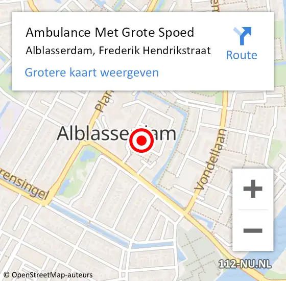 Locatie op kaart van de 112 melding: Ambulance Met Grote Spoed Naar Alblasserdam, Frederik Hendrikstraat op 28 maart 2022 04:08