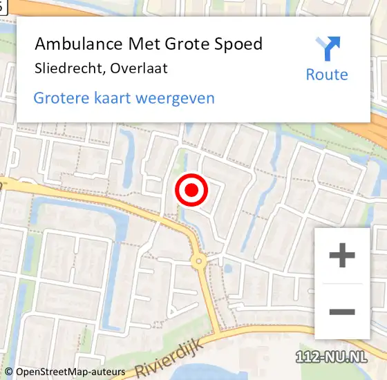 Locatie op kaart van de 112 melding: Ambulance Met Grote Spoed Naar Sliedrecht, Overlaat op 28 maart 2022 04:33