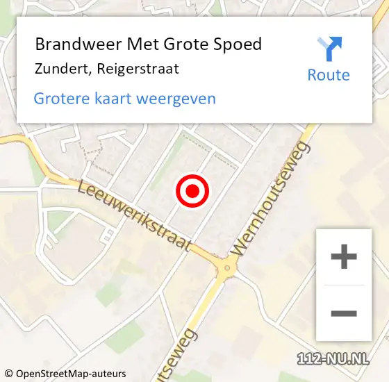 Locatie op kaart van de 112 melding: Brandweer Met Grote Spoed Naar Zundert, Reigerstraat op 28 maart 2022 04:46