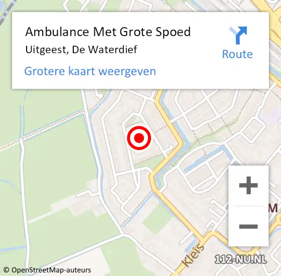 Locatie op kaart van de 112 melding: Ambulance Met Grote Spoed Naar Uitgeest, De Waterdief op 28 maart 2022 05:46