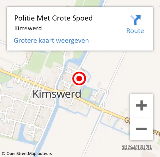 Locatie op kaart van de 112 melding: Politie Met Grote Spoed Naar Kimswerd op 28 maart 2022 07:27