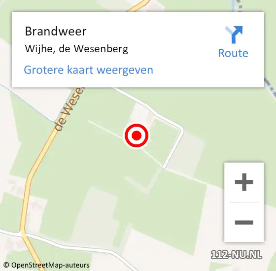 Locatie op kaart van de 112 melding: Brandweer Wijhe, de Wesenberg op 28 maart 2022 07:31