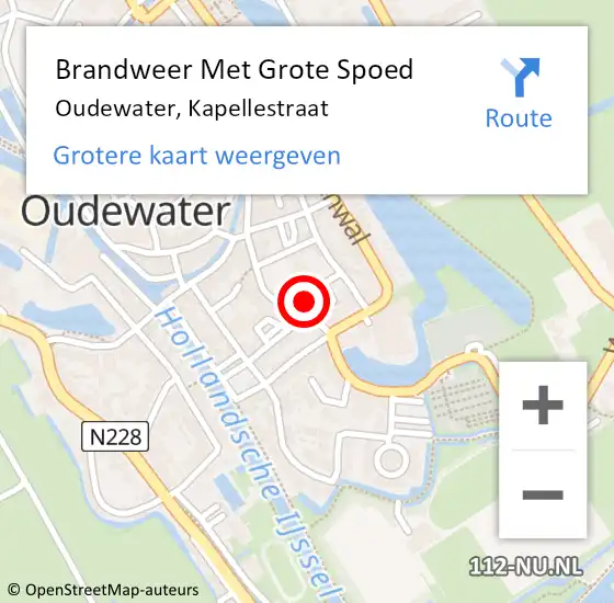 Locatie op kaart van de 112 melding: Brandweer Met Grote Spoed Naar Oudewater, Kapellestraat op 28 maart 2022 07:37