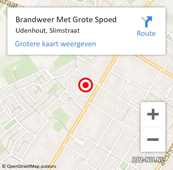 Locatie op kaart van de 112 melding: Brandweer Met Grote Spoed Naar Udenhout, Slimstraat op 28 maart 2022 07:51