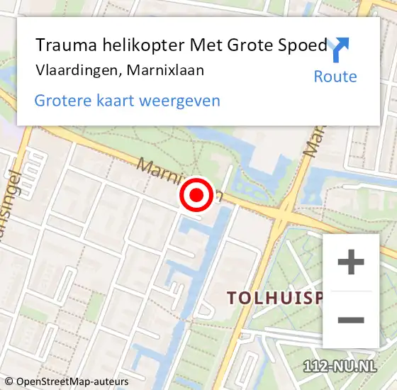 Locatie op kaart van de 112 melding: Trauma helikopter Met Grote Spoed Naar Vlaardingen, Marnixlaan op 28 maart 2022 07:58