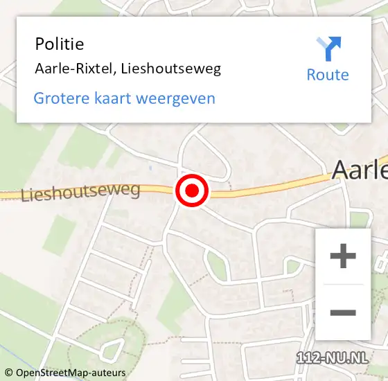 Locatie op kaart van de 112 melding: Politie Aarle-Rixtel, Lieshoutseweg op 28 maart 2022 08:03