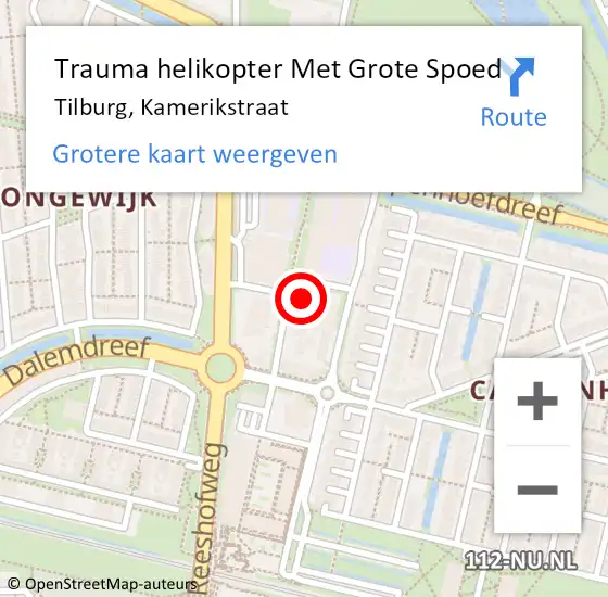 Locatie op kaart van de 112 melding: Trauma helikopter Met Grote Spoed Naar Tilburg, Kamerikstraat op 28 maart 2022 08:39