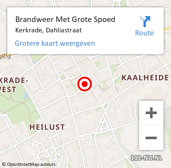 Locatie op kaart van de 112 melding: Brandweer Met Grote Spoed Naar Kerkrade, Dahliastraat op 28 maart 2022 08:42