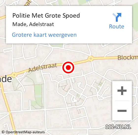 Locatie op kaart van de 112 melding: Politie Met Grote Spoed Naar Made, Adelstraat op 28 maart 2022 08:55