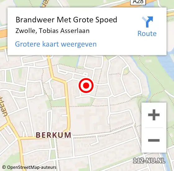 Locatie op kaart van de 112 melding: Brandweer Met Grote Spoed Naar Zwolle, Tobias Asserlaan op 28 maart 2022 09:01