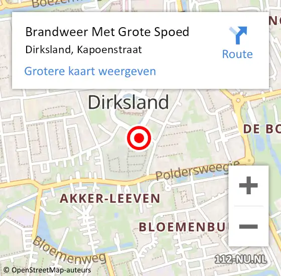 Locatie op kaart van de 112 melding: Brandweer Met Grote Spoed Naar Dirksland, Kapoenstraat op 28 maart 2022 09:24