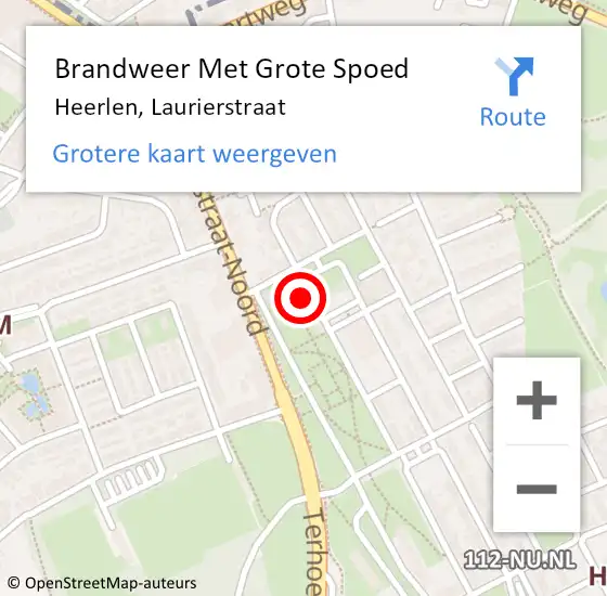 Locatie op kaart van de 112 melding: Brandweer Met Grote Spoed Naar Heerlen, Laurierstraat op 28 maart 2022 09:31