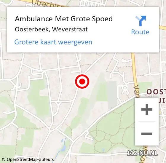 Locatie op kaart van de 112 melding: Ambulance Met Grote Spoed Naar Oosterbeek, Weverstraat op 28 maart 2022 09:43