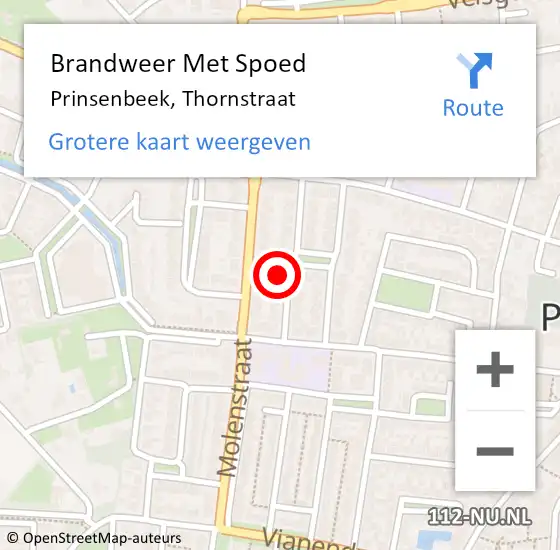 Locatie op kaart van de 112 melding: Brandweer Met Spoed Naar Prinsenbeek, Thornstraat op 28 maart 2022 09:46