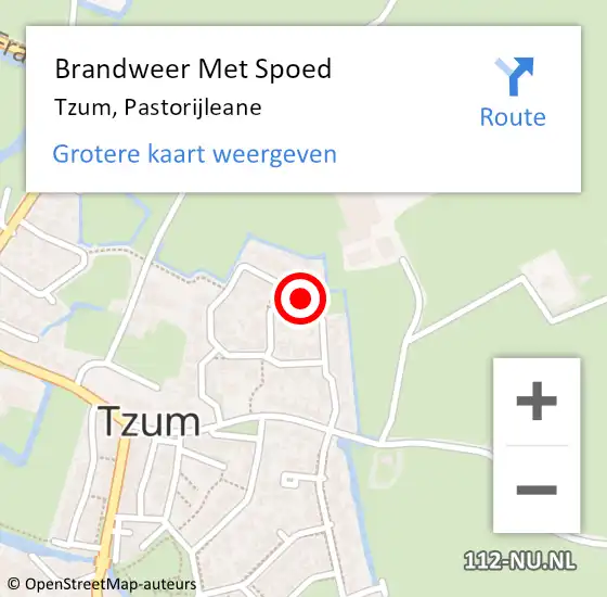 Locatie op kaart van de 112 melding: Brandweer Met Spoed Naar Tzum, Pastorijleane op 12 juli 2014 13:26