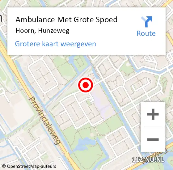 Locatie op kaart van de 112 melding: Ambulance Met Grote Spoed Naar Hoorn, Hunzeweg op 28 maart 2022 09:58