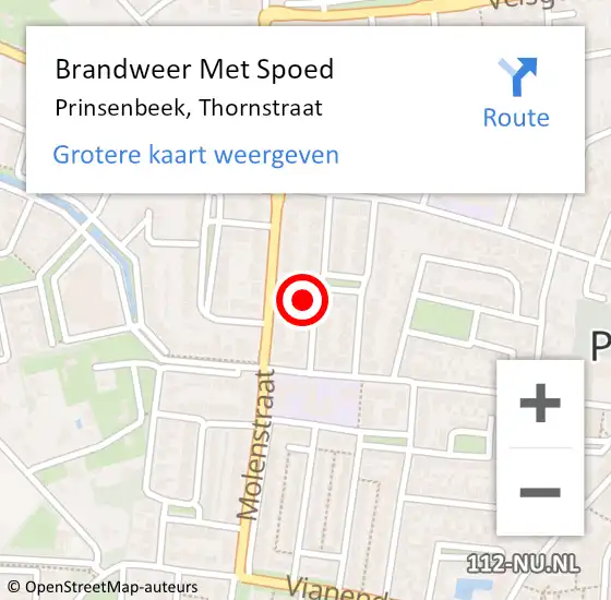 Locatie op kaart van de 112 melding: Brandweer Met Spoed Naar Prinsenbeek, Thornstraat op 28 maart 2022 10:09