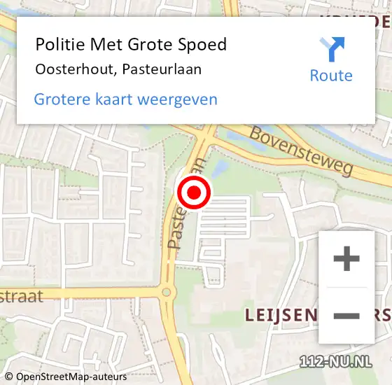 Locatie op kaart van de 112 melding: Politie Met Grote Spoed Naar Oosterhout, Pasteurlaan op 28 maart 2022 10:10