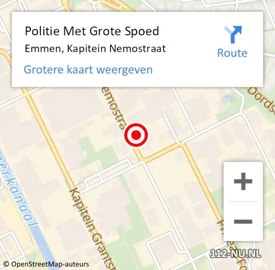 Locatie op kaart van de 112 melding: Politie Met Grote Spoed Naar Emmen, Kapitein Nemostraat op 28 maart 2022 10:29