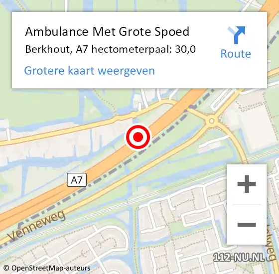 Locatie op kaart van de 112 melding: Ambulance Met Grote Spoed Naar Berkhout, A7 hectometerpaal: 30,0 op 12 juli 2014 13:30