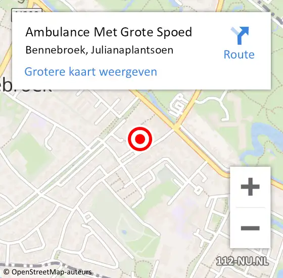 Locatie op kaart van de 112 melding: Ambulance Met Grote Spoed Naar Bennebroek, Julianaplantsoen op 28 maart 2022 10:32