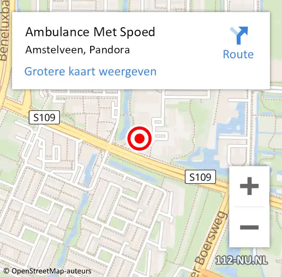 Locatie op kaart van de 112 melding: Ambulance Met Spoed Naar Amstelveen, Pandora op 28 maart 2022 10:54