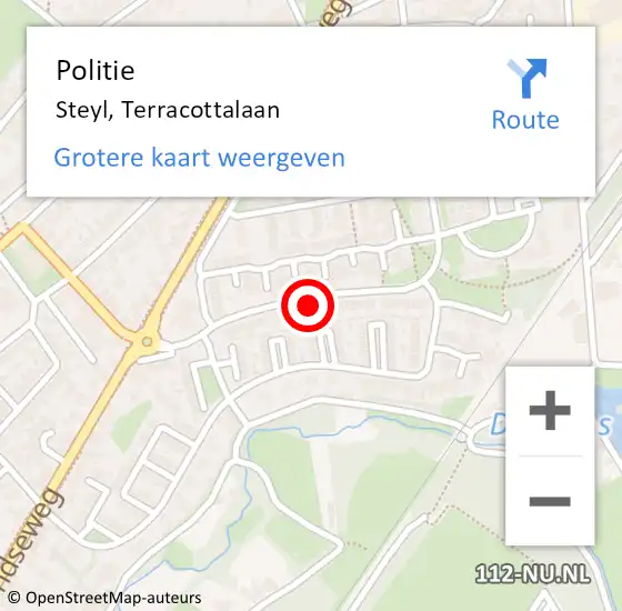 Locatie op kaart van de 112 melding: Politie Steyl, Terracottalaan op 28 maart 2022 11:11