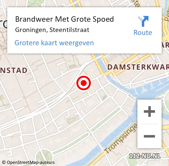 Locatie op kaart van de 112 melding: Brandweer Met Grote Spoed Naar Groningen, Steentilstraat op 28 maart 2022 11:14