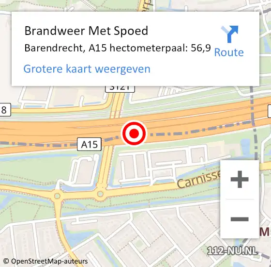 Locatie op kaart van de 112 melding: Brandweer Met Spoed Naar Barendrecht, A15 hectometerpaal: 56,9 op 28 maart 2022 11:18