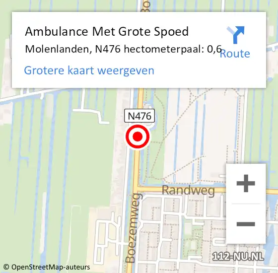 Locatie op kaart van de 112 melding: Ambulance Met Grote Spoed Naar Molenlanden, N476 hectometerpaal: 0,6 op 28 maart 2022 11:49