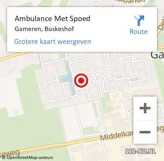 Locatie op kaart van de 112 melding: Ambulance Met Spoed Naar Gameren, Buskeshof op 28 maart 2022 11:51
