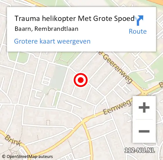 Locatie op kaart van de 112 melding: Trauma helikopter Met Grote Spoed Naar Baarn, Rembrandtlaan op 28 maart 2022 12:06