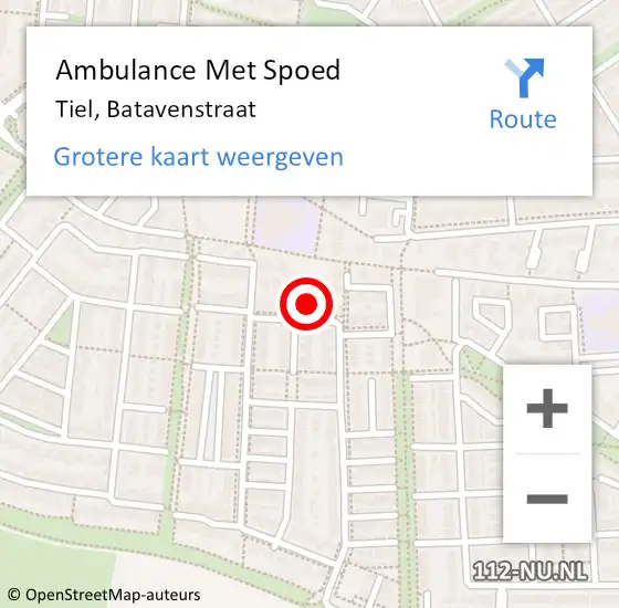 Locatie op kaart van de 112 melding: Ambulance Met Spoed Naar Tiel, Batavenstraat op 28 maart 2022 12:10