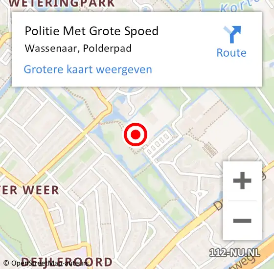 Locatie op kaart van de 112 melding: Politie Met Grote Spoed Naar Wassenaar, Polderpad op 28 maart 2022 12:41