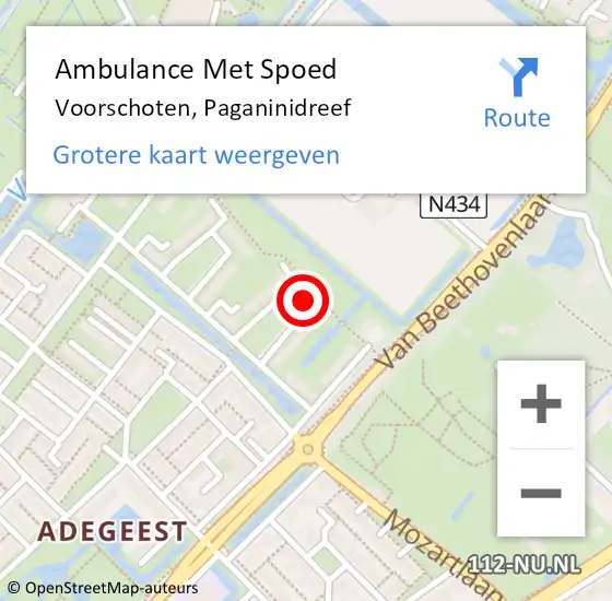 Locatie op kaart van de 112 melding: Ambulance Met Spoed Naar Voorschoten, Paganinidreef op 28 maart 2022 12:50