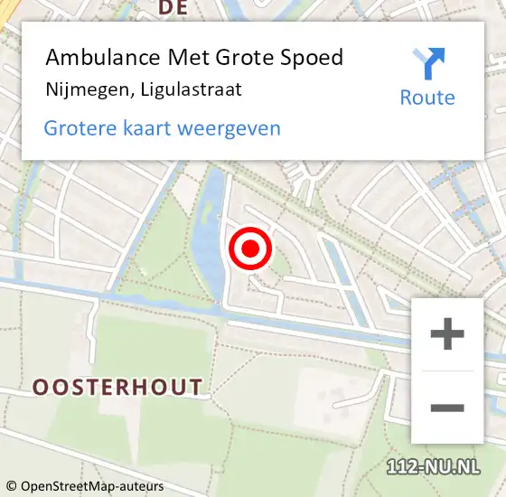 Locatie op kaart van de 112 melding: Ambulance Met Grote Spoed Naar Nijmegen, Ligulastraat op 28 maart 2022 13:03