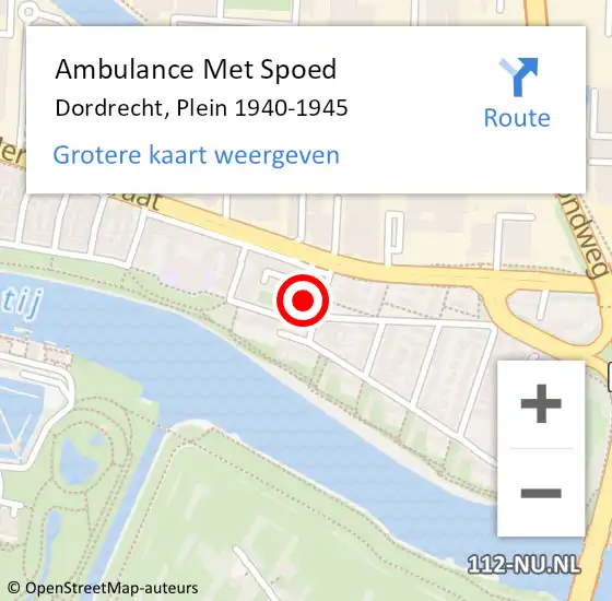Locatie op kaart van de 112 melding: Ambulance Met Spoed Naar Dordrecht, Plein 1940-1945 op 28 maart 2022 13:39