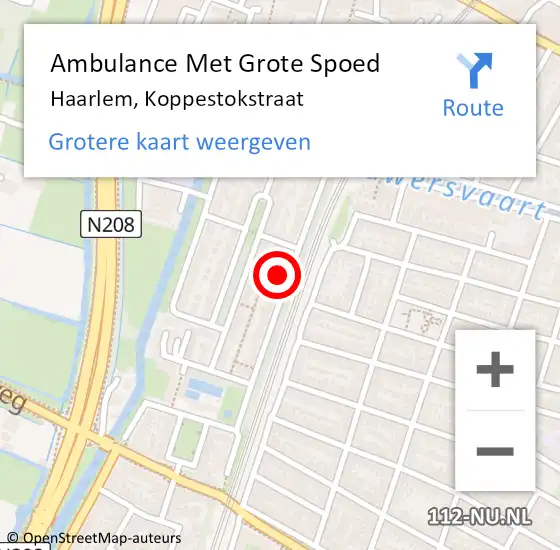 Locatie op kaart van de 112 melding: Ambulance Met Grote Spoed Naar Haarlem, Koppestokstraat op 28 maart 2022 14:23