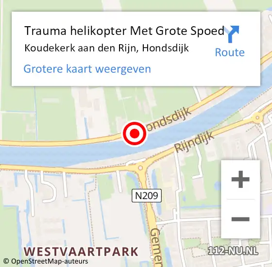 Locatie op kaart van de 112 melding: Trauma helikopter Met Grote Spoed Naar Koudekerk aan den Rijn, Hondsdijk op 28 maart 2022 14:33