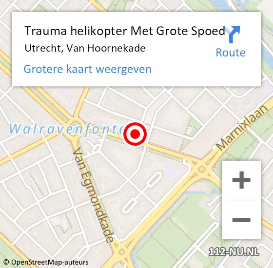 Locatie op kaart van de 112 melding: Trauma helikopter Met Grote Spoed Naar Utrecht, Van Hoornekade op 28 maart 2022 14:40