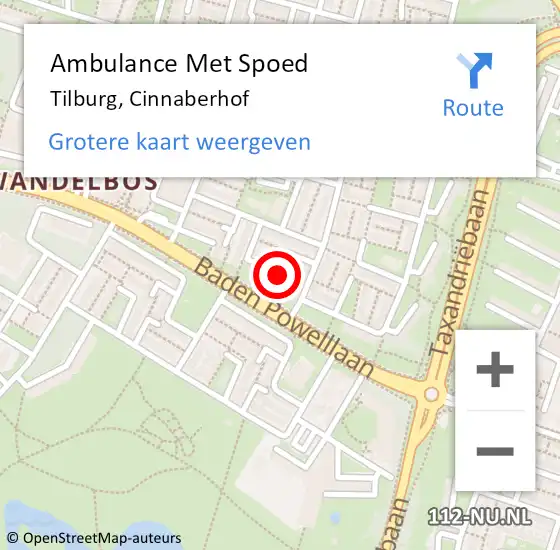 Locatie op kaart van de 112 melding: Ambulance Met Spoed Naar Tilburg, Cinnaberhof op 12 juli 2014 14:08